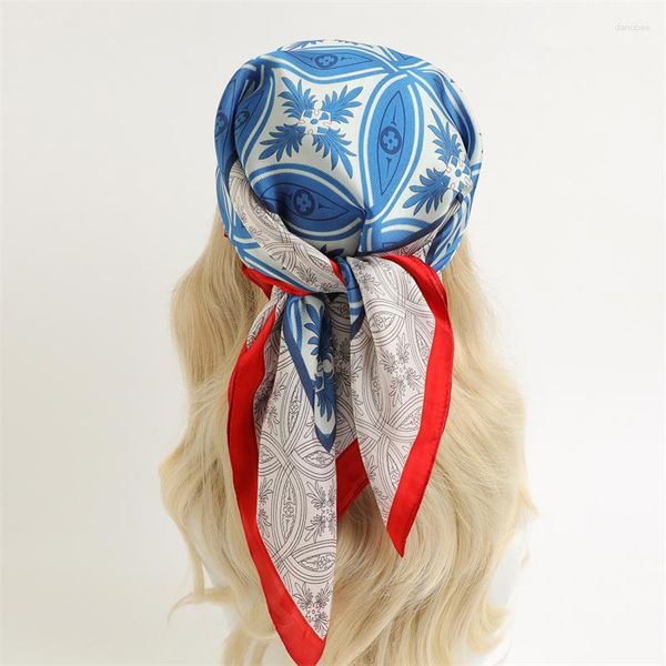 Bufandas Pañuelo cuadrado de seda de lujo para mujer Diseño Chal Satén Hijab Moda Wraps Pañuelo Cintas para el cabello para mujer Cinta Diadema Bandana