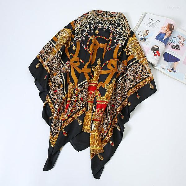 Bufandas Pañuelo cuadrado de seda de lujo para mujer, hiyab estampado, chales, Bandana, Foulard femenino, diademas, pañuelos musulmanes, Bufanda