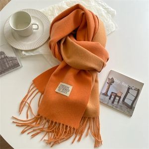 Écharpes Couverture de luxe en cachemire solide, écharpe chaude Pashmina d'hiver Double face de couleur différente, enveloppes Bufanda avec pompon Echarpe 231204