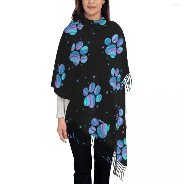 Écharpes de luxe pattes étoilées gland écharpe femmes hiver chaud châle Wrap femelle Floral chiens Animal