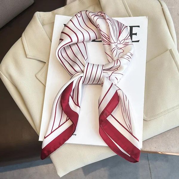 Écharpes Luxury Stripe Floral Imprimez en soie Square carrée pour les femmes Soft Satin Neckerchief Hairband Hands Bag Ribbon Foulard Hijab Bandbands