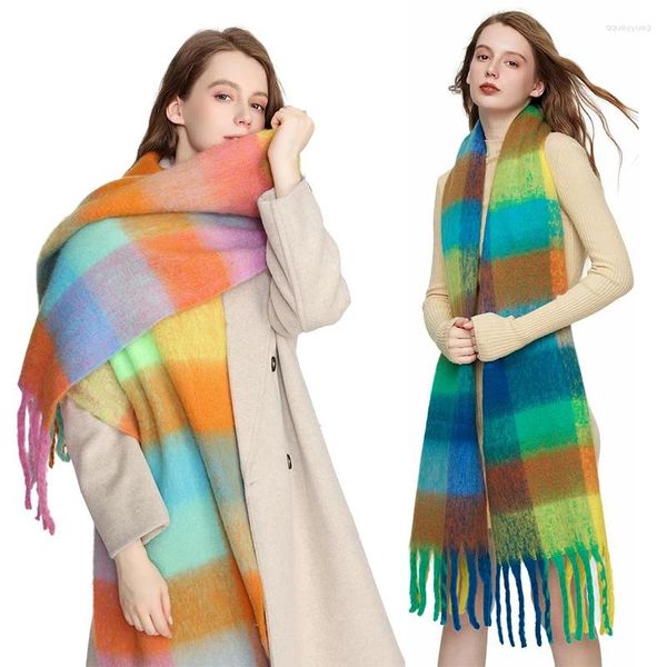 Bufandas Mujeres de lujo Invierno Cashmere Bufanda Moda Suave Sólido Plaid Big Mantón Espesar Cálido Pashmina Borla Manta Bandana Pañuelo