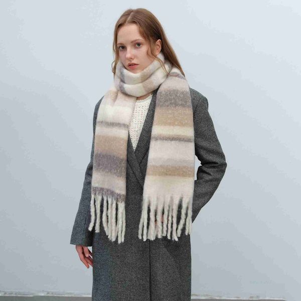 Bufandas Maillard Style 2023 Nueva bufanda de cachemira de imitación a cuadros con borlas cálidas y gruesas versátiles para mujeres en otoño e invierno 15s4