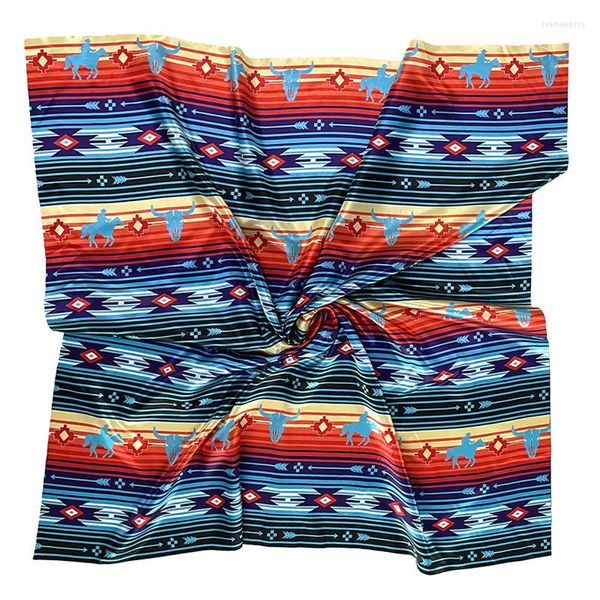 Les fabricants d'écharpes fournissent la soie Western Color Matching Denim Style Pattern Printing National Retro 90 Square Scarf