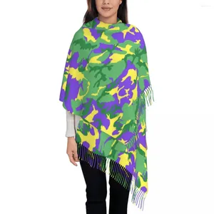 Sjaals mardi gras camo sjaal met kwast kleurrijke camouflage warme zachte sjaals en wikkel unisex aangepaste hoofddeksel herfst fouillard