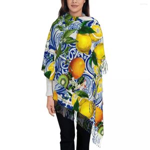 Bufandas Mediterráneo Limón Mantón Wrap Mujeres Invierno Cálido Grande Bufanda Suave Nórdico Fresco Amarillo Estampado Pañuelo Borla