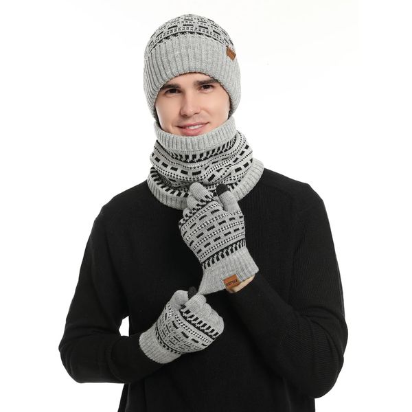 Écharpes Hommes Hiver Garder Au Chaud Ensemble Unisexe Bonnet Telefingers Gants Doublure Polaire Écharpe Mâle Fil De Laine Tricoté Silencieux Cou Guêtre Chapeau 231027