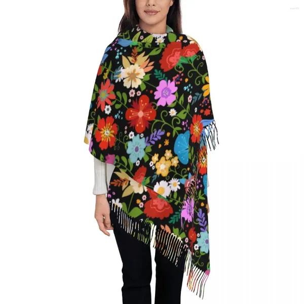 Bufandas Mexicano Floral Folk Shawl Wrap Para Mujer Cálido Grande Bufanda Suave Flores Pañuelo