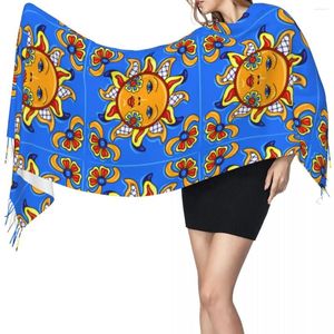 Bufandas Mexicano Talavera Cerámica Azulejo Bufanda Invierno Largo Borla Grande Suave Abrigo Pashmina