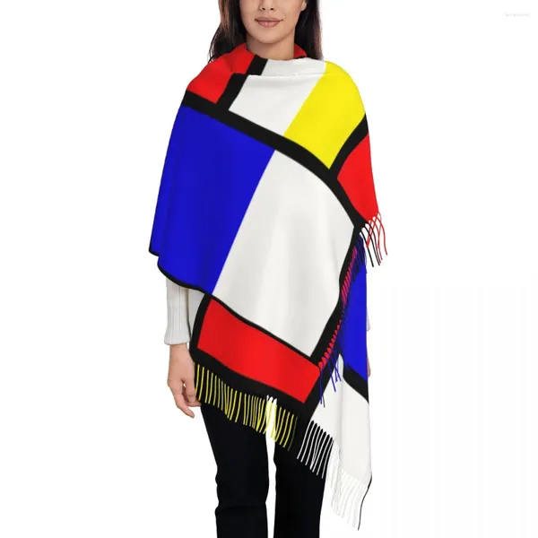 Bufandas Mondrian Patrón Bufanda para mujer Invierno Otoño Pashmina Chales y abrigo Arte geométrico abstracto Mantón largo Damas