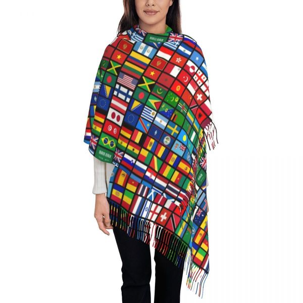 Foulards plus de 90 drapeaux des pays du monde écharpe pour femmes luxe hiver enveloppe châle gland enveloppes 230921