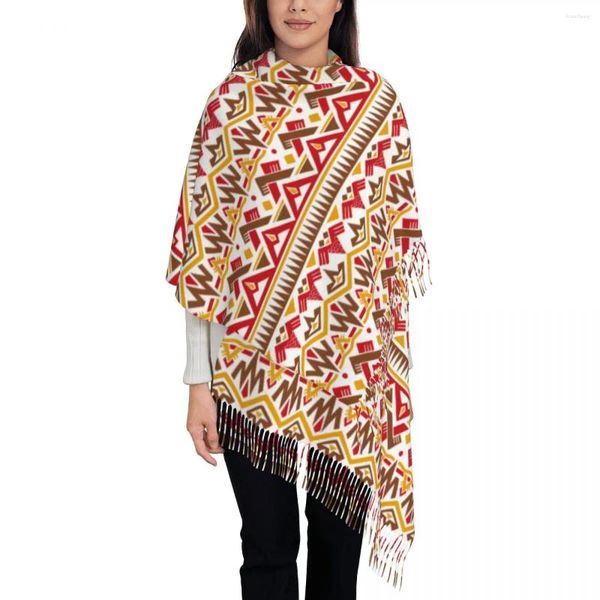 Sciarpe Sciarpa azteca stile etnico eterogeneo per le donne Inverno Autunno Scialle Avvolgente Vintage tribale africano Grande con nappa Abbigliamento quotidiano