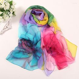 Foulards Multicolore Écharpe Gradient Rose Fleur En Mousseline De Soie Georgette Femmes Foulard Feuille De Lotus Long Châle D'été Bandana Élégant