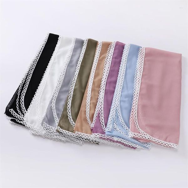 Foulards Musulman Bulle En Mousseline De Soie Hijab Écharpe Femmes Haute Qualité Solide Pom Chaîne Wrap Cou Soood Plage Cover-up Foulard 180 70cm