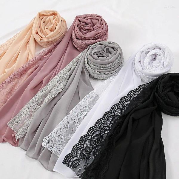 Bufandas Musulmán Burbuja Gasa Hijab Chales Liso Encaje Floral Patchwork Y Abrigos Playa Verano Islámico Ramadán Snood 180 82Cm