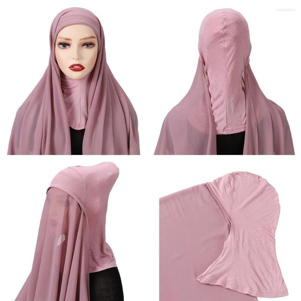 Bufandas Hijab de gasa musulmana con gorra adjunta Velo para mujer Pañuelos para la cabeza Turbante Islam Ramadán Bufanda