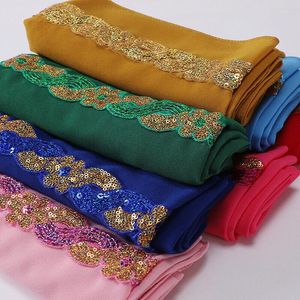 Foulards Musulman Mousseline De Soie Plaine Longue Écharpe Paillettes Paillettes Hijab Bandeau Wraps Malaisie Foulard Arabe Châles Shaylas Turban 65 175CM