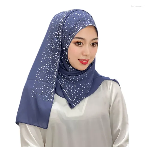 Foulards musulmans Forage Amira Hijab Gaze Foulard carré Islamique Solide Ornement de perles Femmes arabes Turban léger 100 100 cm