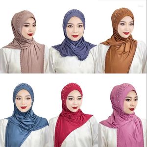 Foulards prières musulmanes Hijab femmes écharpe arabe islamique couleur unie perlé Turban châles foulard