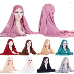 Écharrés écharpe musulmane Couleur de couleur Solie Caps de jersey élégant Hijab Femmes plissées réglables Headswear Brepwant Hair