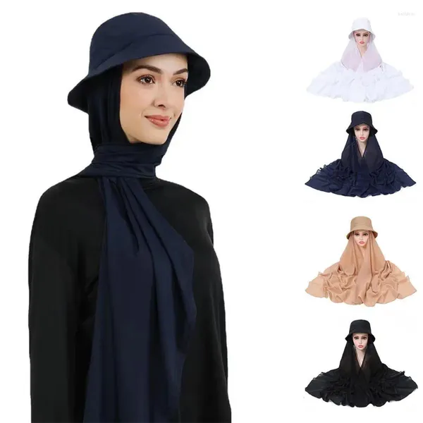 Bufandas Mujeres musulmanas Sombrero de cubo con gasa Hijabs Pescador Hijab Listo para usar Instant Islam Headscarf