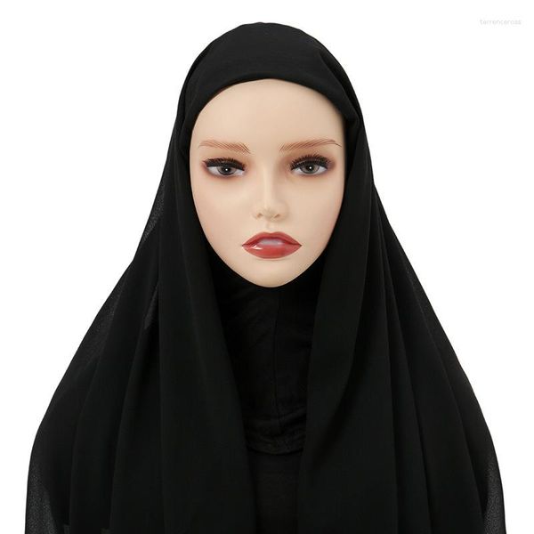 Foulards Femmes Musulmanes En Mousseline De Soie Hijab Avec Bonnet Modal Bonnet Pinles Instantané Châle Foulard Sous Casquettes Couverture Headwrap
