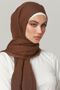 Foulards femmes musulmanes froissé Hijab écharpe doux solide coton tête Turban châles et enveloppe femme voile Bandana 175 70CM