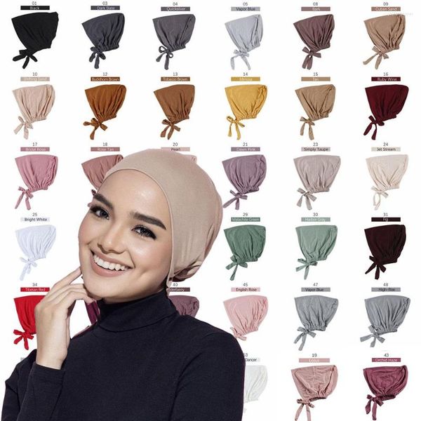 Foulards femmes musulmanes Jersey intérieur cravate dos Hijab casquette extensible casquettes Bonnet islamique avec corde pas de glissement sous-écharpe Turban Mujer