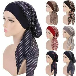 Bufandas Mujeres musulmanas Impreso Pre-Tie Headscarf Elástico Femenino Turbante Cáncer Chemo Sombrero Pérdida de cabello Cubierta Head Wrap Headwear Stretch
