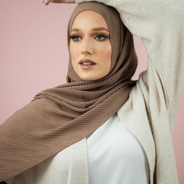 Bufandas musulmanas de algodón acanalado para mujer, Hijabs elásticos plisados de Color sólido, chales largos, turbante liso, envoltura de pavo, pañuelo para la cabeza Niqab 2023