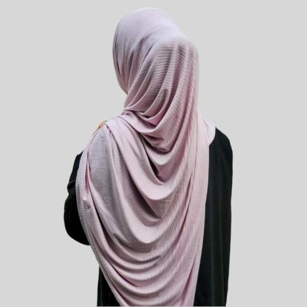 Foulards Femmes Musulmanes Jersey Côtelé Hijab Jacquard Extensible Plissé Coton Foulard Long Châles Plaine Turban Maxi Turquie Wraps