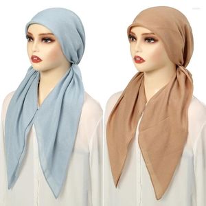 Foulards Hijab pour femmes musulmanes, casquettes intérieures instantanées, islamique, longue queue, Turban, bonnets de chimio, style ethnique, couleur unie, chapeau