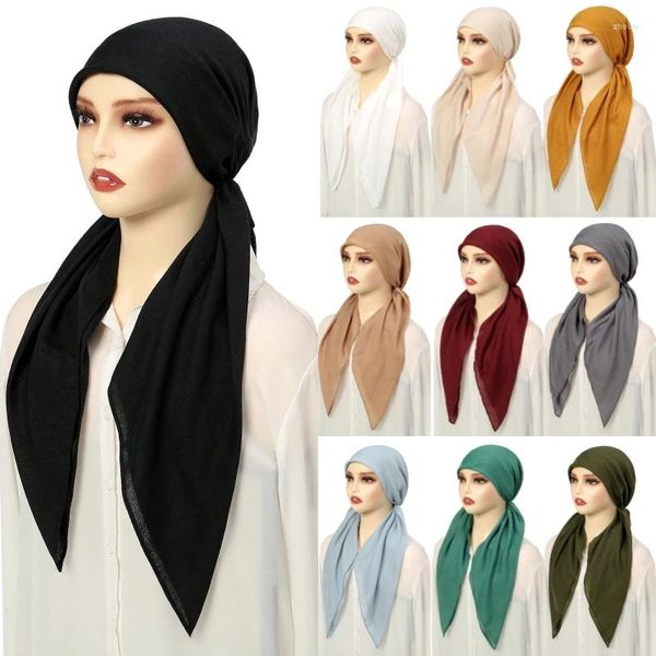 Bufandas Mujeres musulmanas Soft Stretch Turban Hat Pre-atado Head Bufanda Ladiess Chemo Cap Interior Hijabs Bandanas African Diadema Accesorios