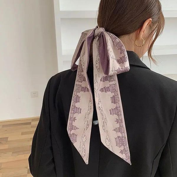 Foulards Style national rétro foulard en soie bande de cheveux femmes attachées longues banderoles de ruban français accessoires de haute qualité