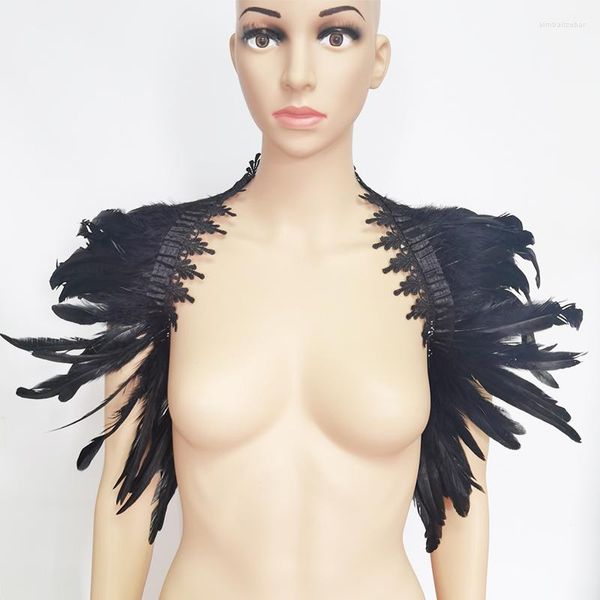 Bufandas Plumas naturales Encogimiento de hombros Cabo Chales Collares de encaje Chal Hombro Wrap Victorian Carnival Party Costume Decoración gótica