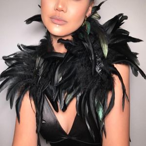 Bufandas Natural Feather Shrug Shawl Mujeres Hombro Wrap Cape Victorian Cosplay Party Props Stage Performance Accesorios