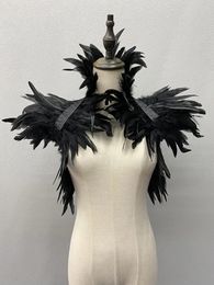 Écharpes Plumes naturelles haussements d'épaules châle pour femmes Cosplay noir Halloween luxe plume épaule enveloppes Sexy Punk gothique plumes foulards 231025