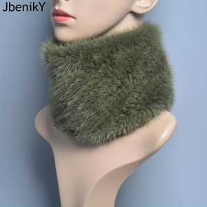 Bufandas Natural Mink Fur Cuello Calentador Elástico Mujeres Invierno Cálido Diadema Femenina Genuina Piel de Visón Anillo Bufanda 231204