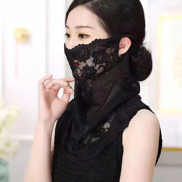 Bufandas Protección del cuello Máscara de encaje Transpirable Anti-UV Cara Variable Oído Cordón Velo Verano