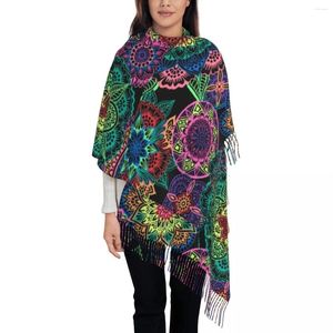 Sjaals Neon Mandala Sjaal Kleurrijke Bloemenprint Outdoor Sjaals En Omslagdoek Met Kwastje Dames Y2k Cool Wraps Winter Bufanda Mujer