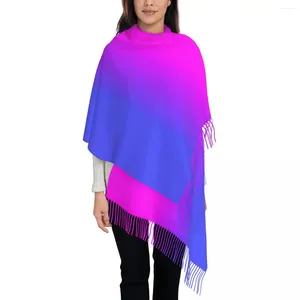 Sjaals Neon Ombre Sjaal Blauw en Roze Warme Zachte Sjaals Omslagdoeken Met Kwastje Dames Hoofd Winter Designer Foulard