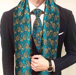 Foulards Nouvelle mode hommes écharpe vert Jacquard Paisley foulard en soie cravate automne hiver décontracté costume d'affaires chemise écharpe ensemble BarryWan6422805