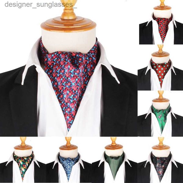 Bufandas Nueva Flora Hombres Corbata de anacardo Boda Formal Cravat Ascot Scrunch Self British Gentleman Poliéster Cuello suave Corbata Estampado de lujo BufandaL231101