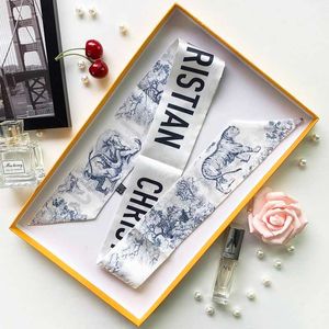 Sjaals Nieuwe Skinny Scarf Women Luxuremerk Kleine zijden sjaals Print Hair Band Hoofdband Wrap Bag Handvat Lint Lady Neck sjaal Y23 Vz6s