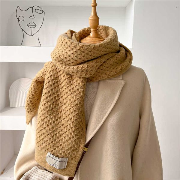 Foulards Nouveau chaud épais tricoté écharpe maigre femmes hiver cachemire laine fil foulard Bufanda 2022 classe longue simple Foulard Echarpe Y2209