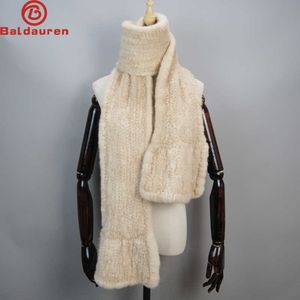 Bufandas nuevas de invierno para mujer tejidas a mano 100% bufanda de piel de visón auténtica Shl silenciador cálido Natural señora calidad Real Y2209