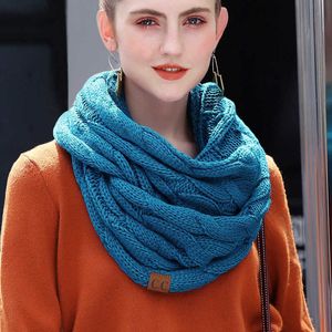 Bufandas Nuevas mujeres color sólido cable tejido lana snood infinity bufanda invierno cuello calentador capucha cuello círculo bufandas 041 Y2209