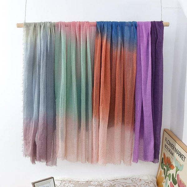 Foulards Ombre Rides Bulle Plissé Coton Viscose Châle Écharpe Haute Qualité Gradient Fringe Pashmina Stole Wrap Musulman Hijabs Sjaal