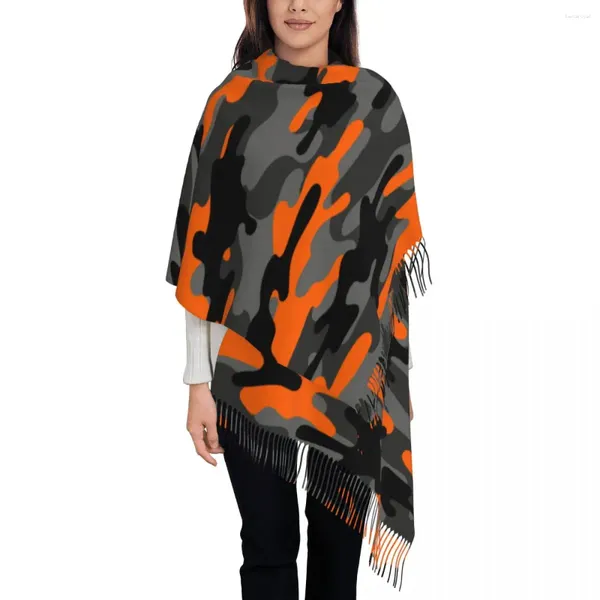 Foulards Orange Militaire Camouflage Châles Wraps Pour Femmes Chaud Grande Longue Écharpe Armée Camo Pashminas Châle