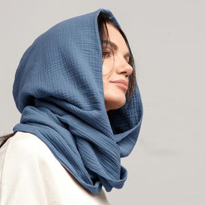 Sjaals Organic Cotton Unisex Hooded Sjaal effen kleur retro Gauze Muslin Cowl Bolero mannen Festival head cover Convertible hijab hoed 230718